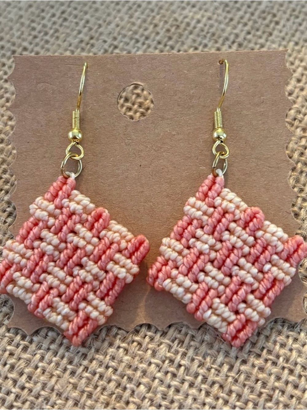 Handwoven Pink Ombre Macrame Drop Earrings